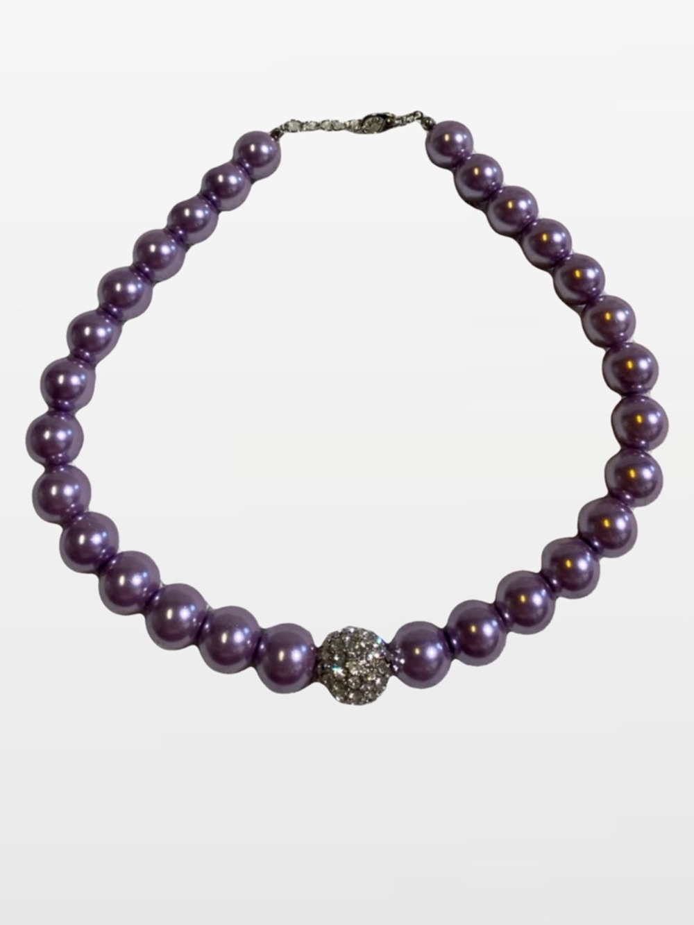 Vintage Lilac Purple Faux Pearl and Rhinestone Choker Necklace
